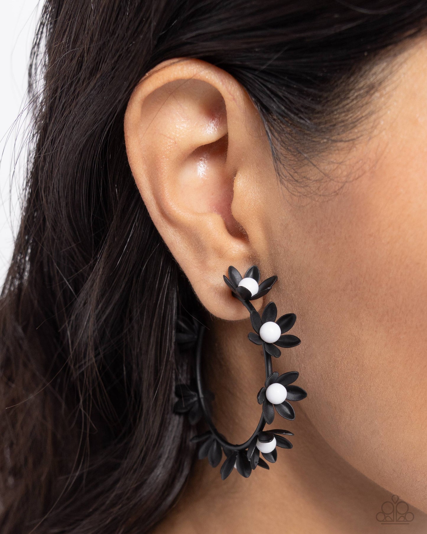 Flower Vine - Black& White Earrings - Paparazzi Accessories