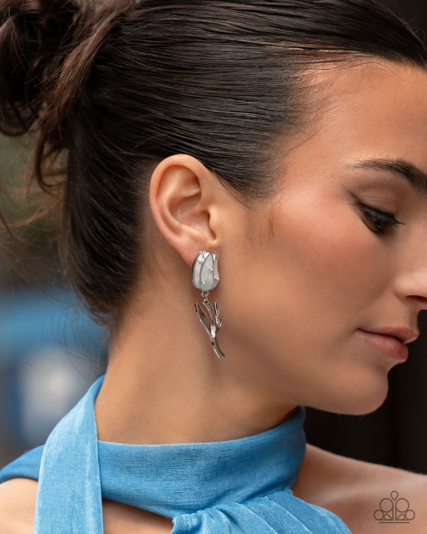 Timeless Tulip - White Earrings - Paparazzi Accessories