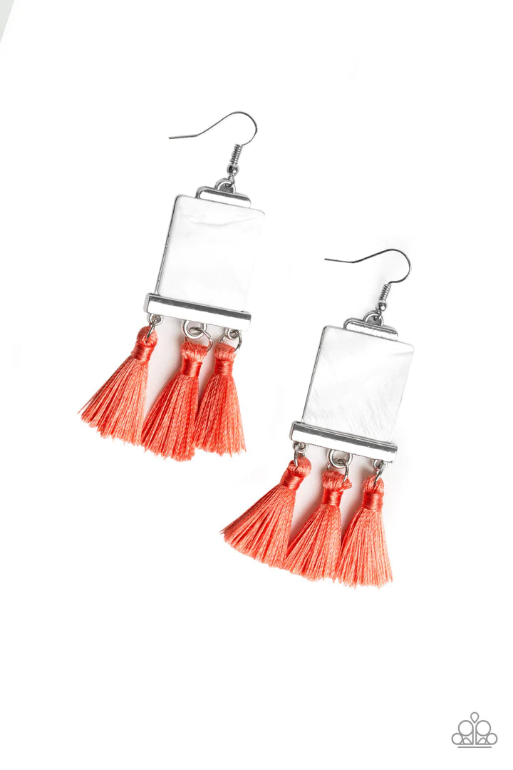 Tassel Retreat - Orange Earrings - Paparazzi Accessories - Paparazzi Accessories