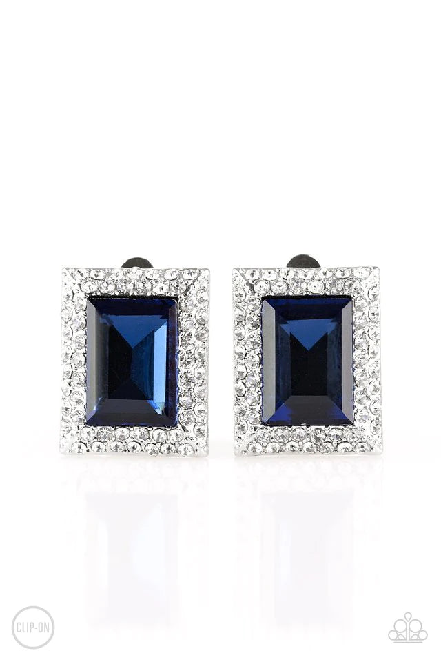 Crowned Couture - Blue Clip-On Earrings - Paparazzi Accessories