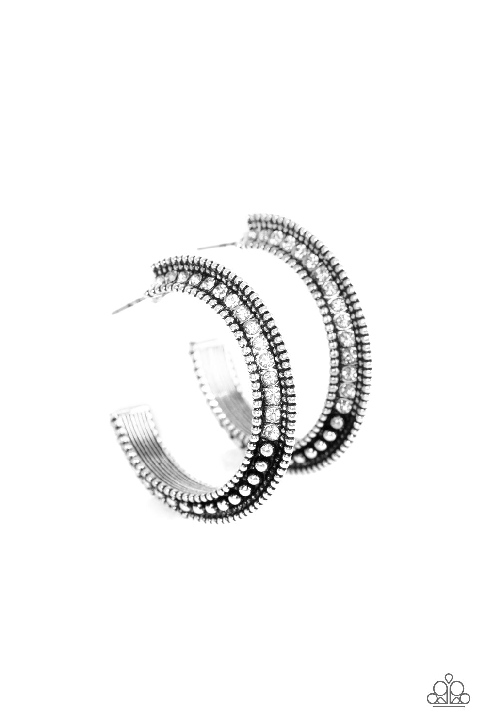 Retro Reverberation - White Hoop Earrings - Paparazzi Accessories - Paparazzi Accessories
