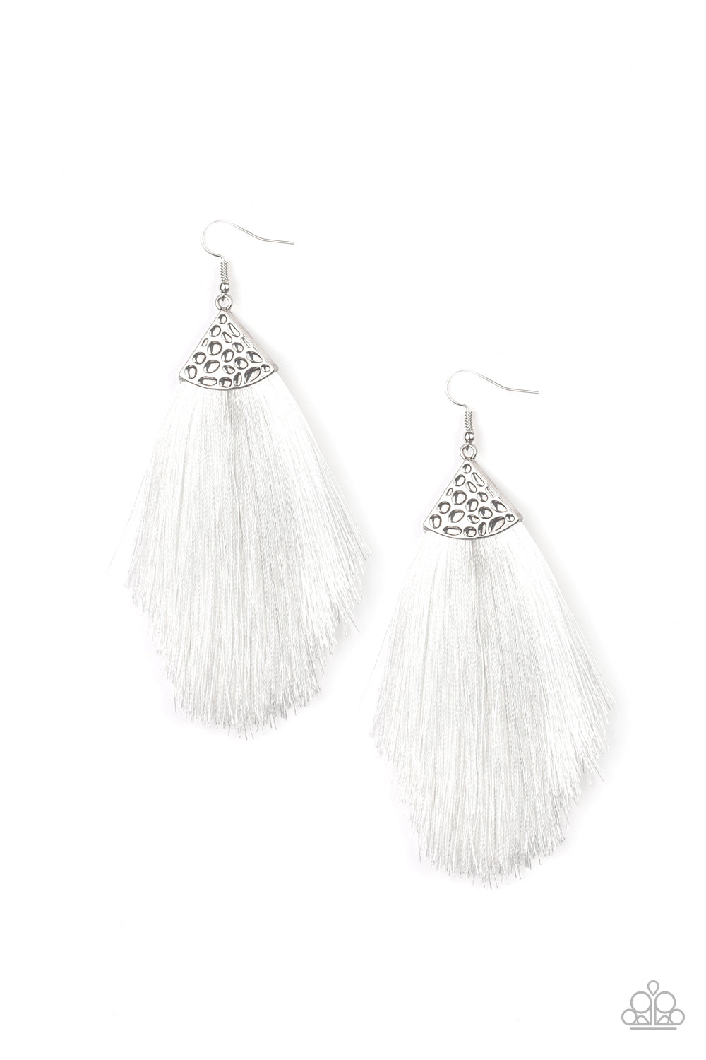 Tassel Tempo - White Earrings- Paparazzi Accessories - Paparazzi Accessories