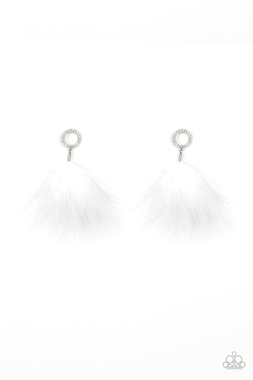 BOA Down - White Post Earrings - Paparazzi Accessories - Paparazzi Accessories