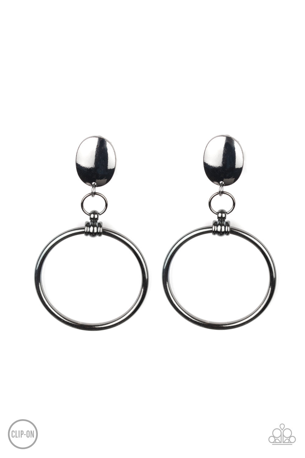 Jumping Through Hoops - Black Earrings (Clip On) - Paparazzi Accessories