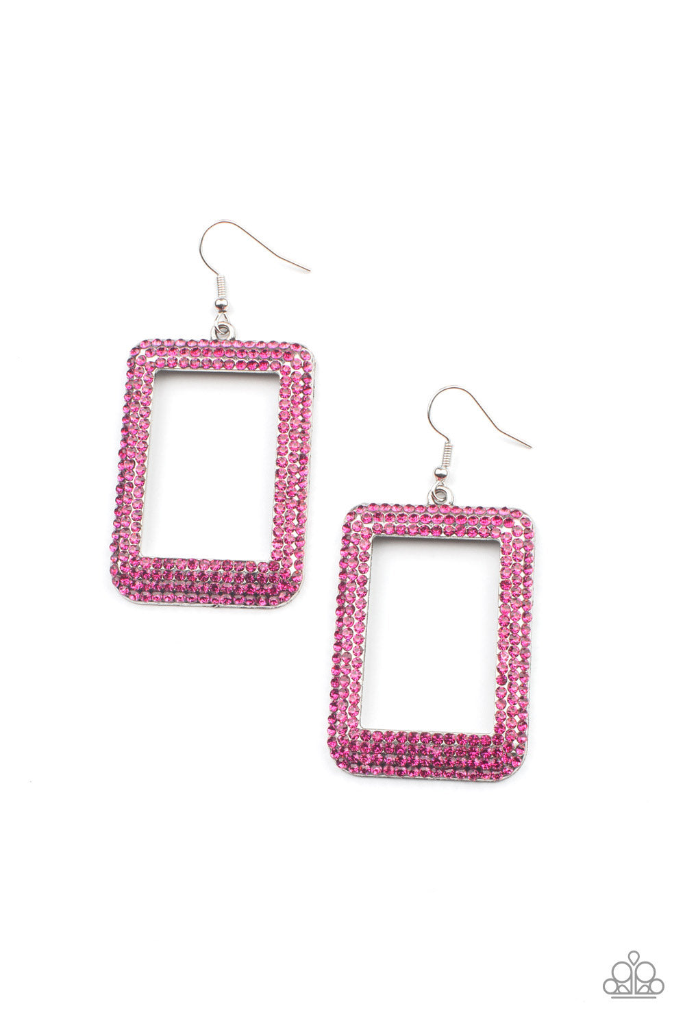 World FRAME-ous - Pink Earrings- Paparazzi Accessories - Paparazzi Accessories