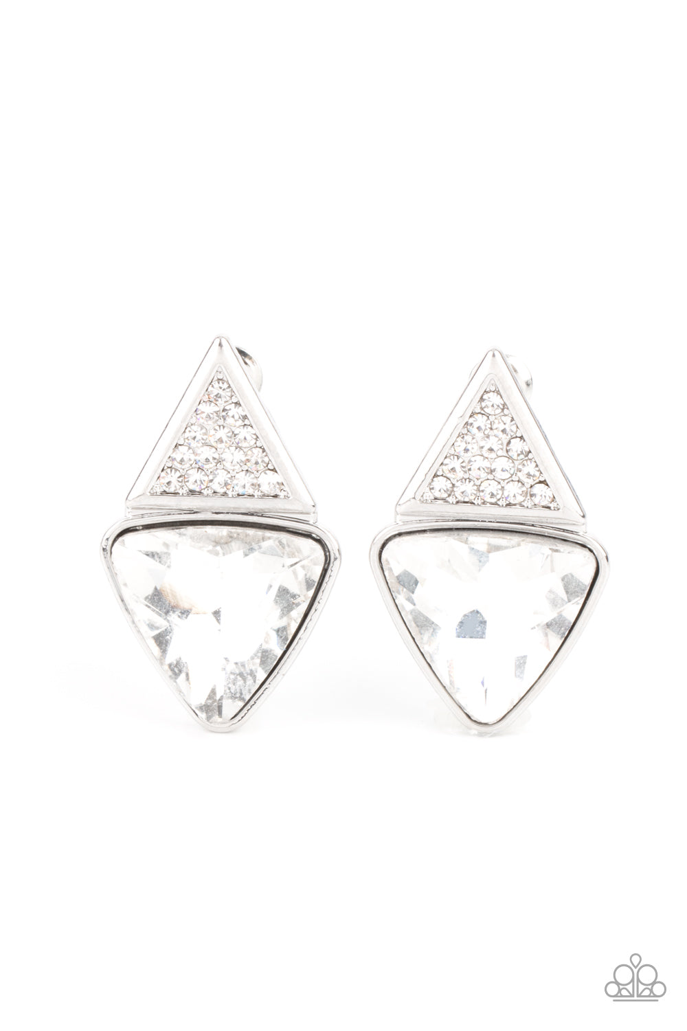 Risky Razzle - White Pyramid Earrings - Paparazzi Accessories