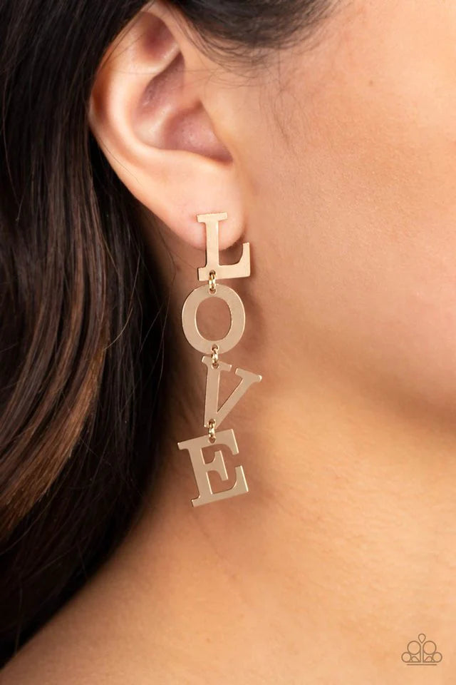 Paparazzi Earrings ~ L-O-V-E - Gold