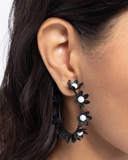 Flower Vine - Black& White Earrings - Paparazzi Accessories