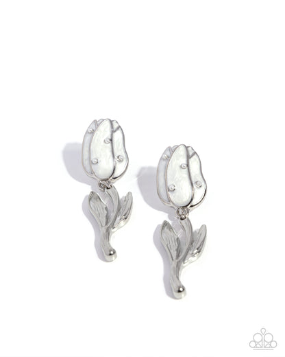Timeless Tulip - White Earrings - Paparazzi Accessories