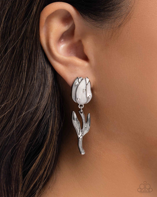 Timeless Tulip - White Earrings - Paparazzi Accessories