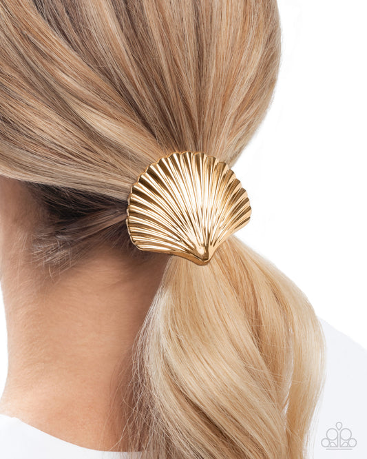 Short Seashell - Gold Hair Tie - Paparazzi Accessories