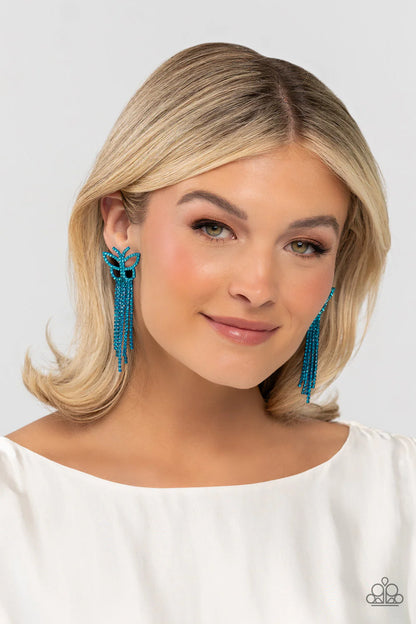 Billowing Butterflies - Blue Earrings - Paparazzi Accessories
