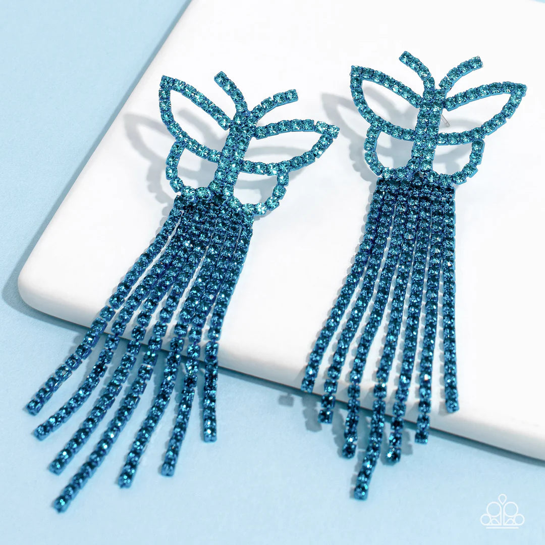 Billowing Butterflies - Blue Earrings - Paparazzi Accessories