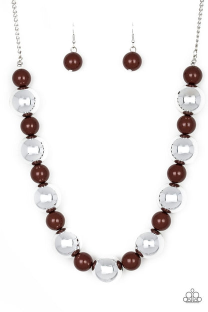 Top Pop - Brown and Silver Necklace - Paparazzi Accessories 