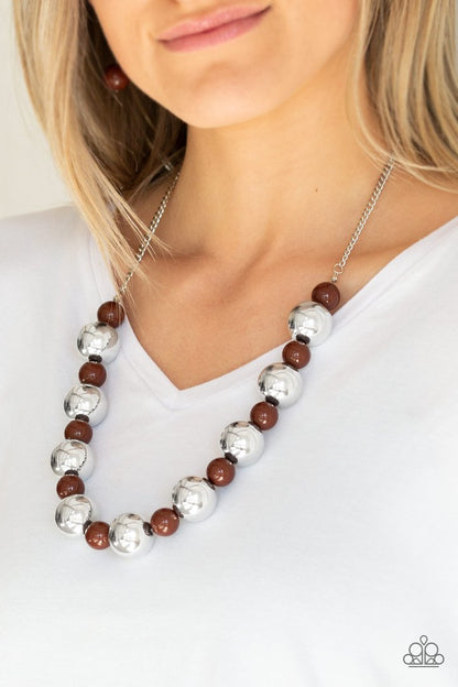 Top Pop - Brown and Silver Necklace - Paparazzi Accessories 