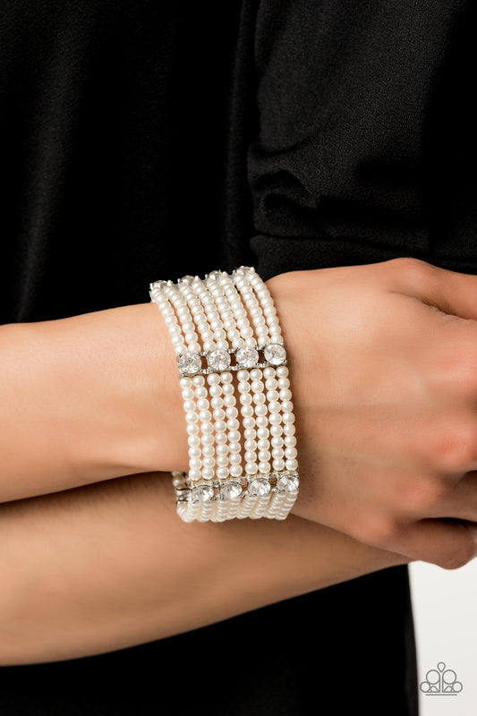 Get In Line - White Bracelet - Paparazzi Accessories) - Paparazzi Accessories 