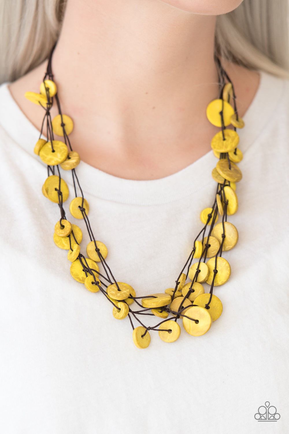 Bermuda Beach House - Yellow Wooden Necklace - Paparazzi Accessories 