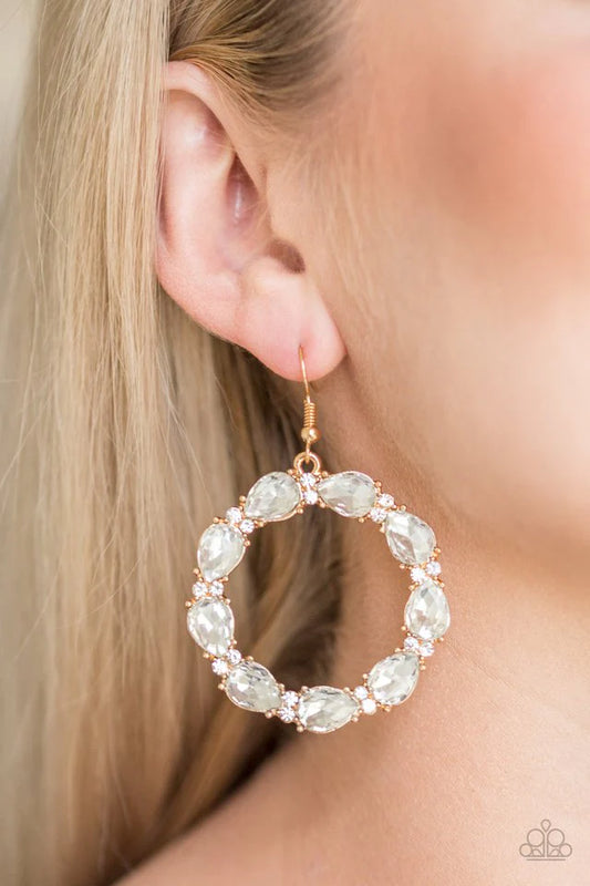 Ring Around The Rhinestones - Gold Earrings - Paparazzi Accessories
