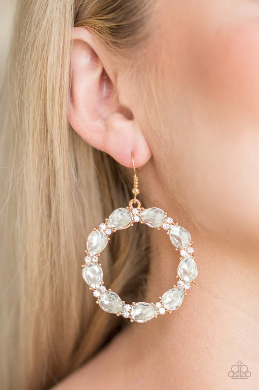 Ring Around The Rhinestones - Gold Earrings - Paparazzi Accessories