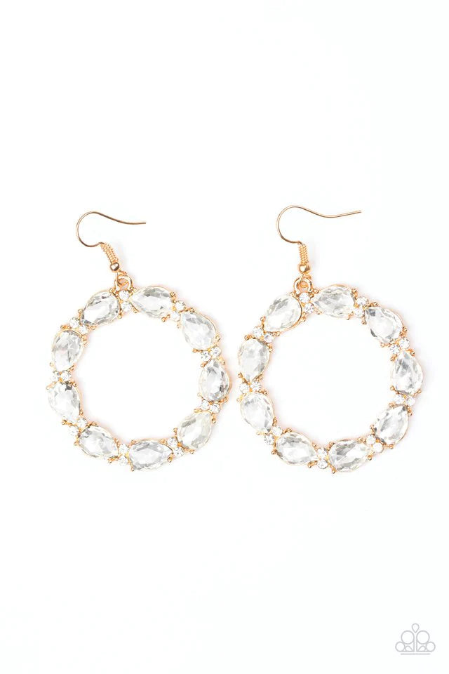 Ring Around The Rhinestones - Gold Earrings - Paparazzi Accessories