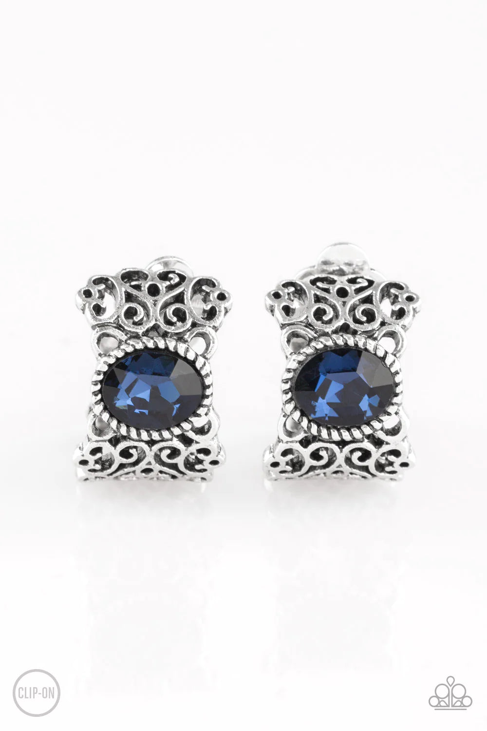 Glamorously Grand Duchess - Blue Clip On Earrings - Paparazzi Accessories
