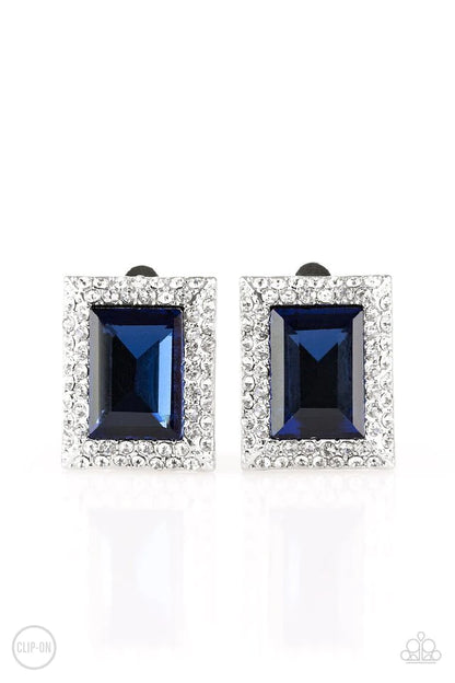 Crowned Couture - Blue Clip-On Earrings - Paparazzi Accessories 