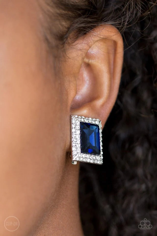 Crowned Couture - Blue Clip-On Earrings - Paparazzi Accessories 