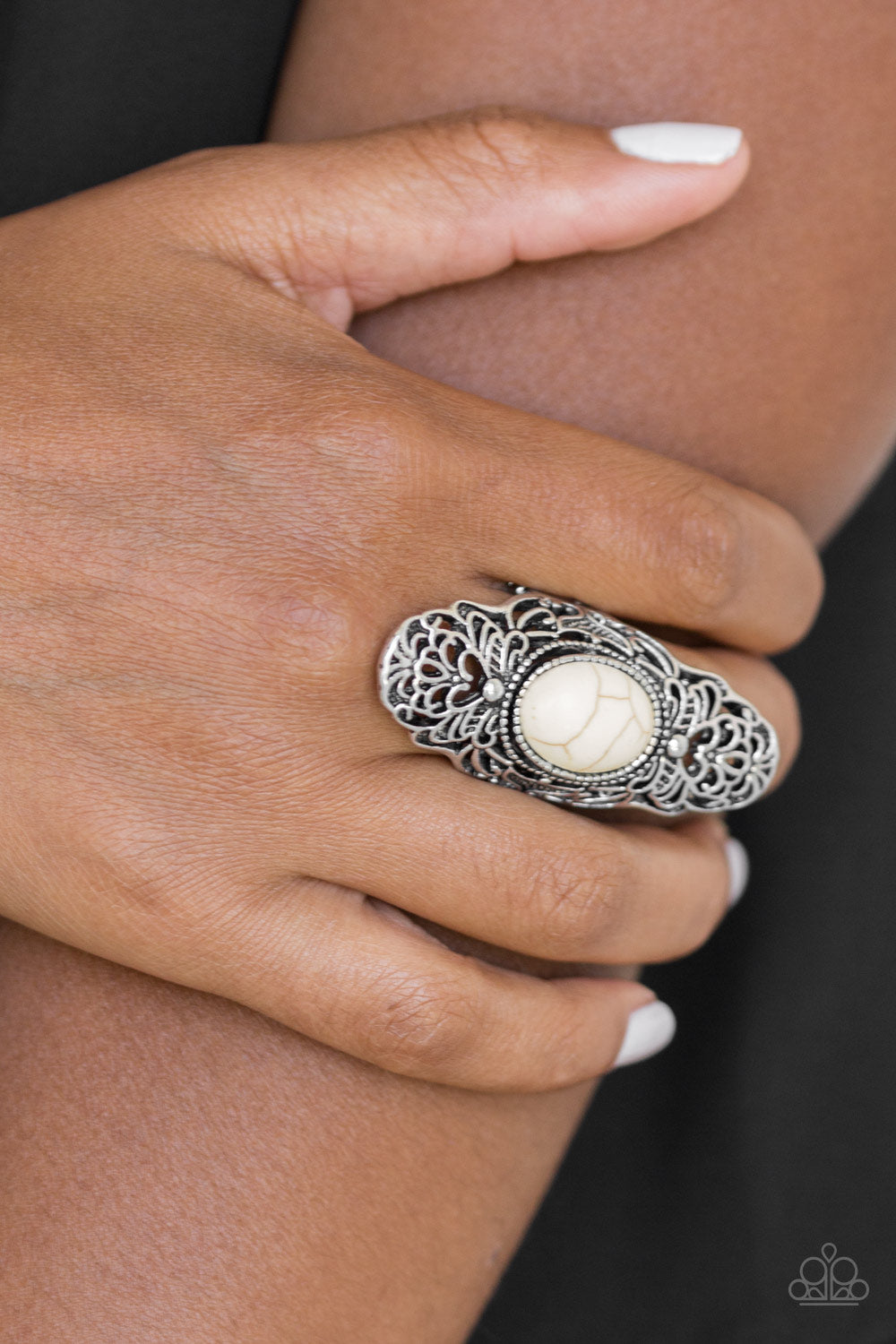 Ego Trippin - White Ring - Paparazzi Accessories - Paparazzi Accessories 