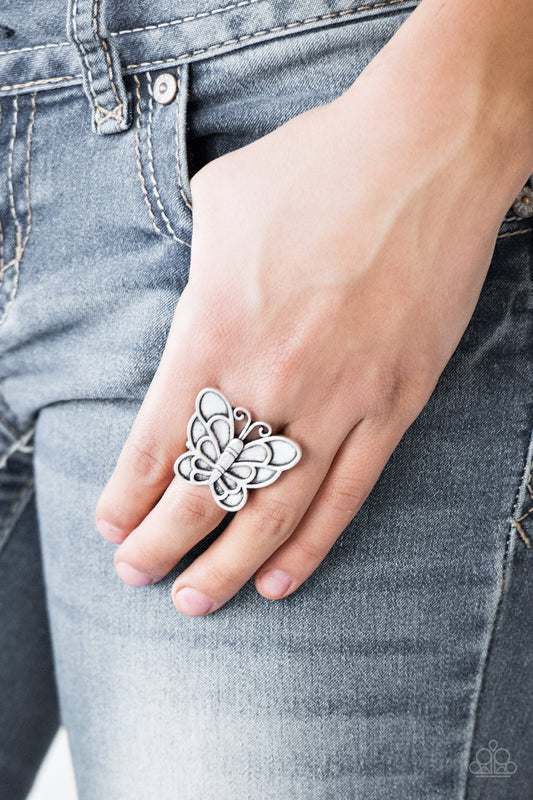Sky High Butterfly - Silver Ring - Paparazzi Accessories - Paparazzi Accessories 