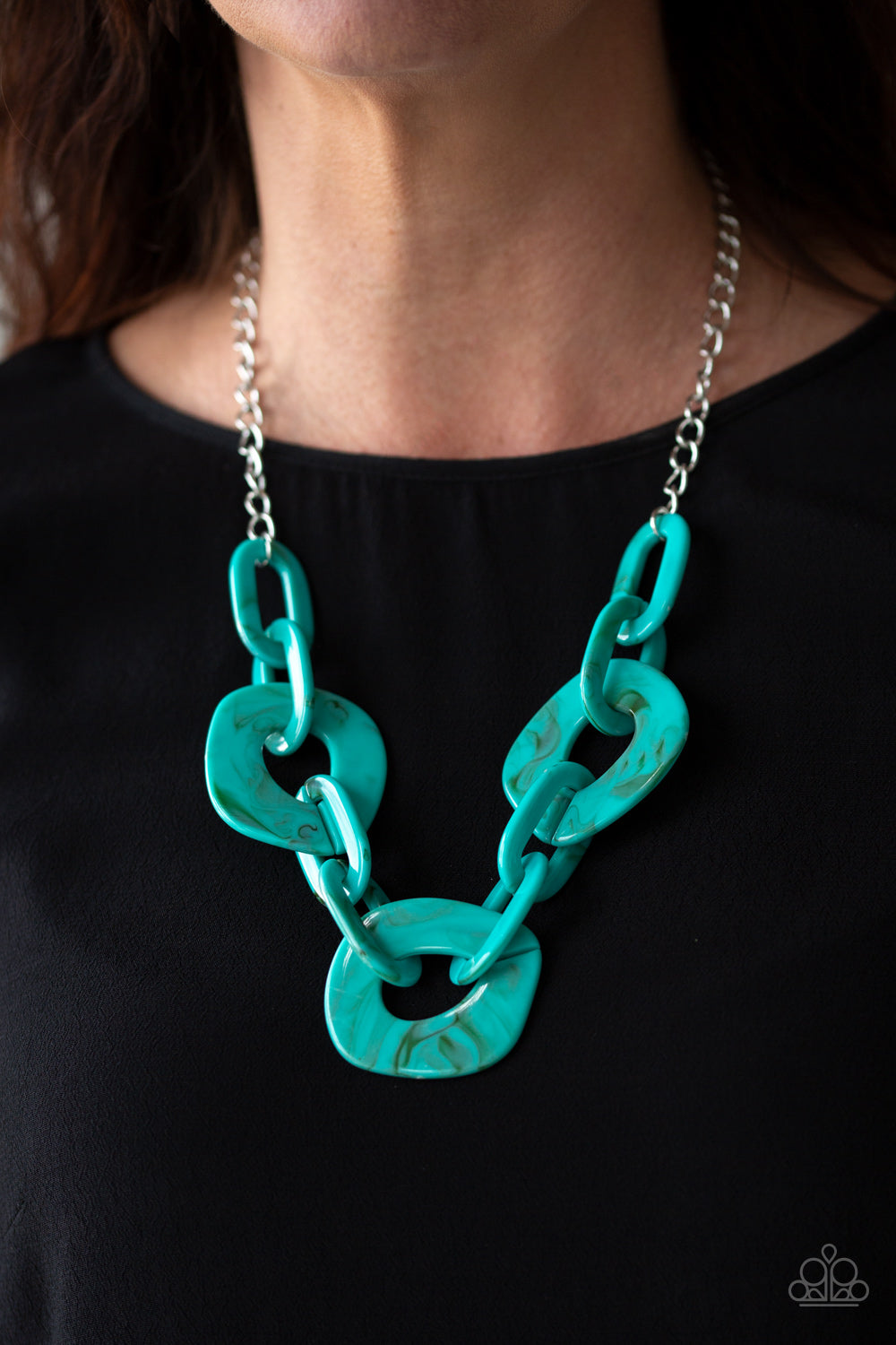 Courageously Chromatic - Teal Blue Acrylic Necklace - Paparazzi Accessories 