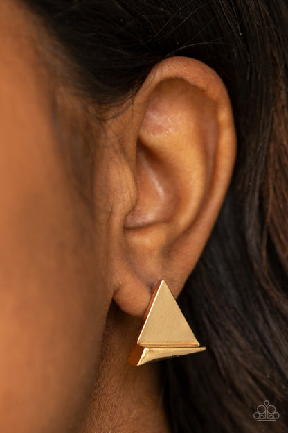 Die TRI-ing - Gold Earrings  -  Paparazzi Accessories - Paparazzi Accessories 