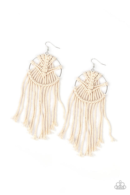 MACRAME, Myself, and I - White Earrings- Paparazzi Accessories - Paparazzi Accessories 