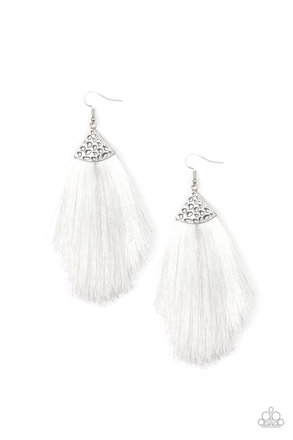 Tassel Tempo - White Earrings- Paparazzi Accessories - Paparazzi Accessories 