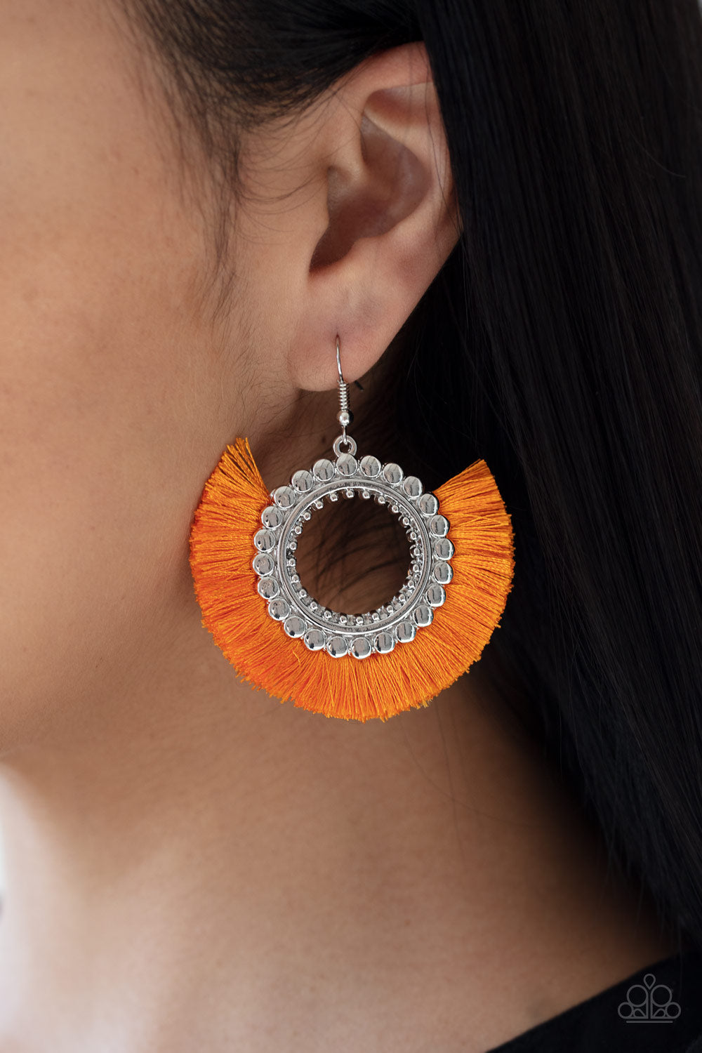 Fringe Fanatic - Orange Earrings Paparazzi Accessorie s - Paparazzi Accessories 