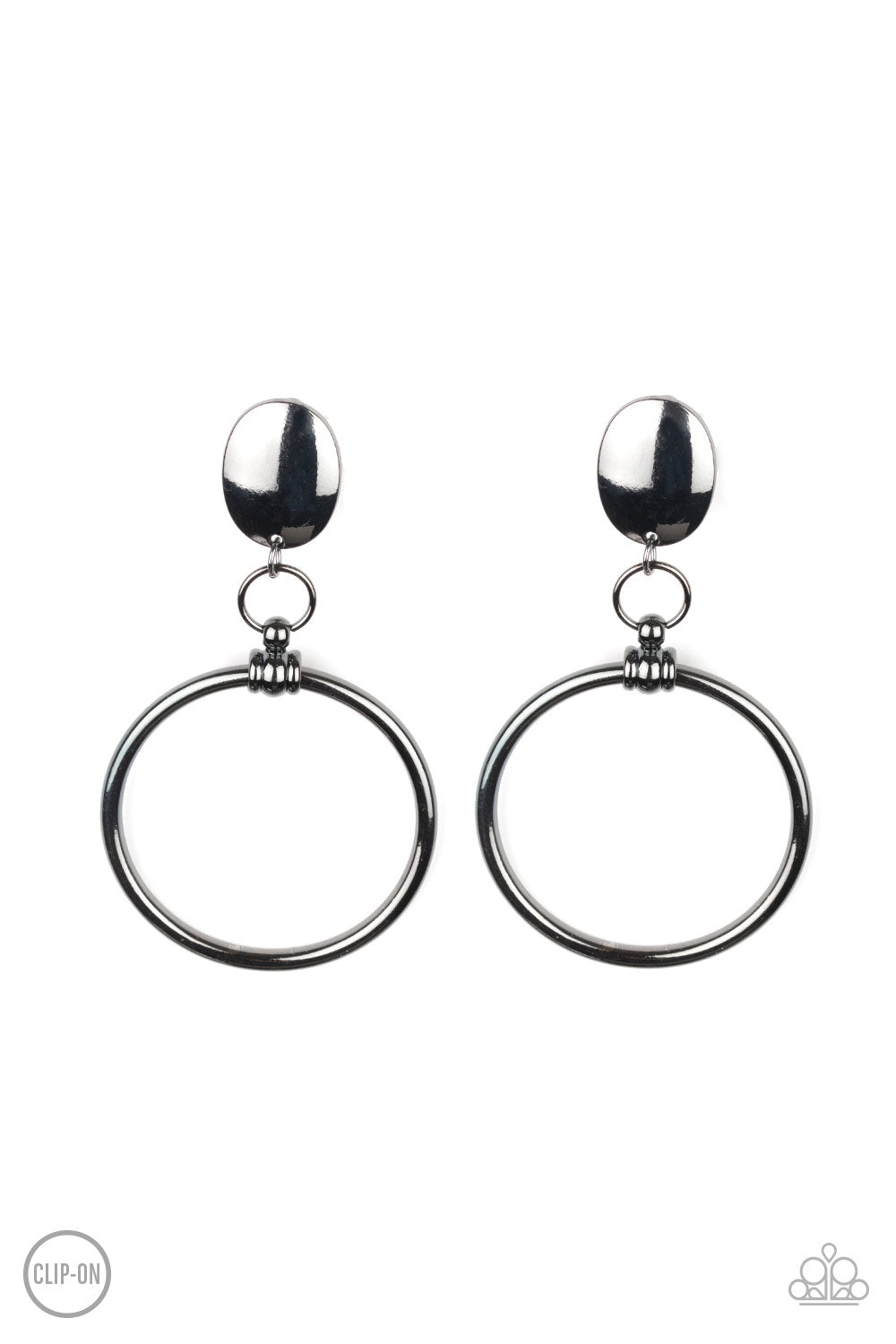 Jumping Through Hoops - Black Earrings (Clip On) - Paparazzi Accessories 
