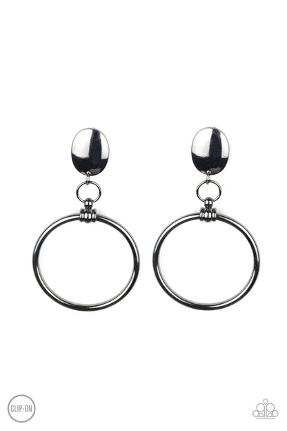 Jumping Through Hoops - Black Earrings (Clip On) - Paparazzi Accessories 
