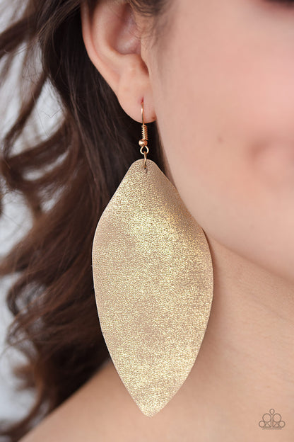 Serenely Smattered - Gold Leather Earrings - Paparazzi Accessories - Paparazzi Accessories 