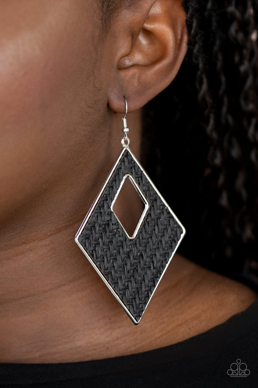 Woven Wanderer - Black Earrings - Paparazzi Accessories - Paparazzi Accessories 