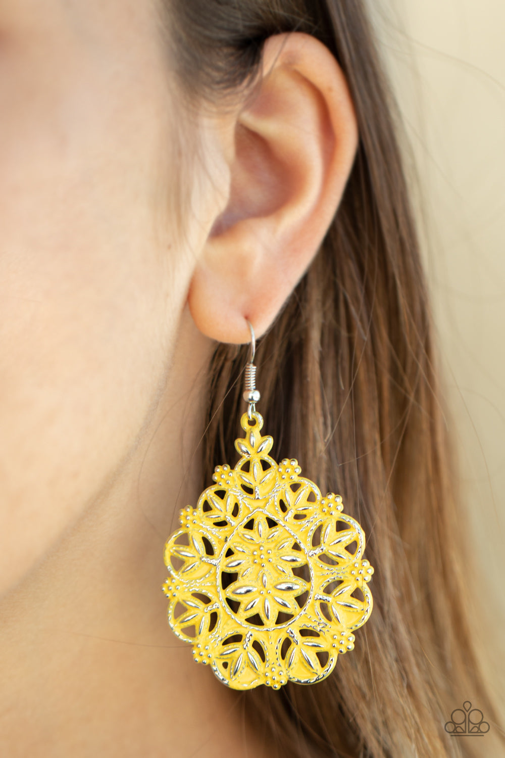 Floral Affair - Yellow Earring-  Paparazzi Accessories - Paparazzi Accessories 