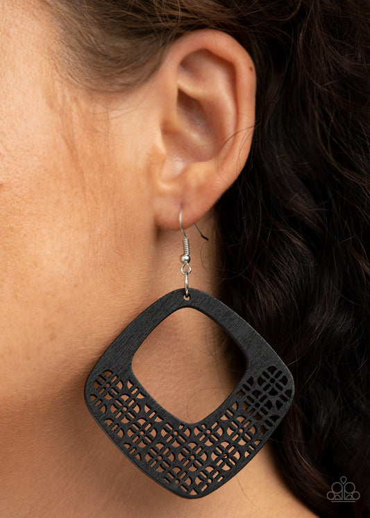 WOOD You Rather - Black Earrings- Paparazzi Accessories - Paparazzi Accessories 