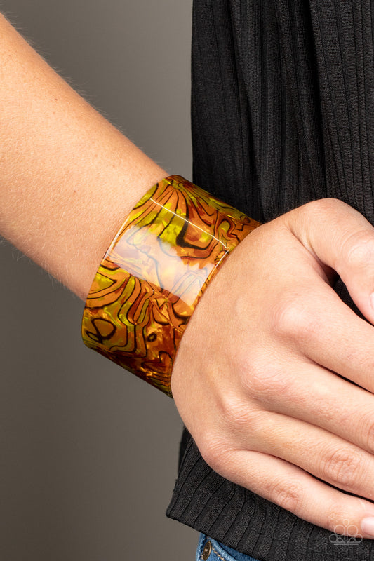 Cosmic Couture - Orange Acrylic Cuff - Paparazzi Accessories - Paparazzi Accessories 