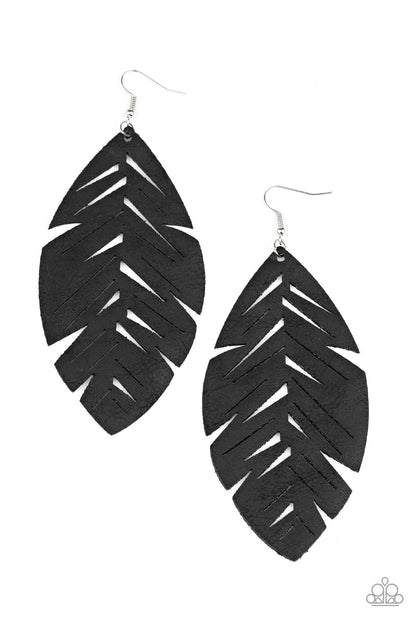 I Want To Fly - Black Leather Earrings- Paparazzi Accessories - Paparazzi Accessories 