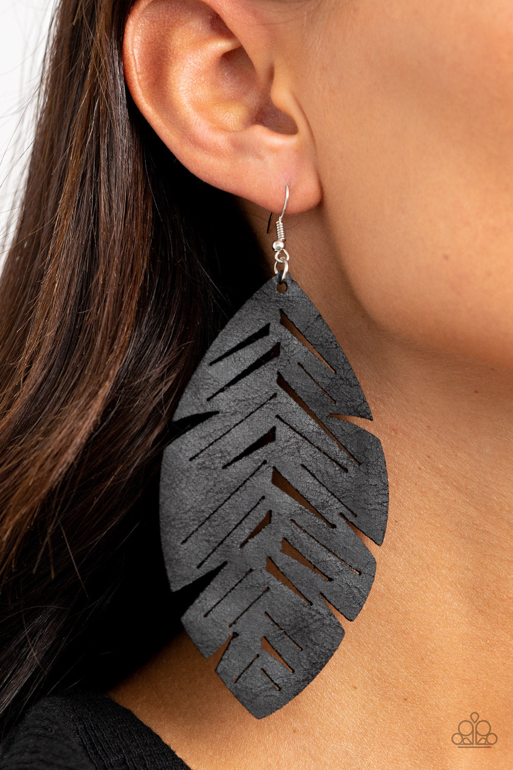 I Want To Fly - Black Leather Earrings- Paparazzi Accessories - Paparazzi Accessories 