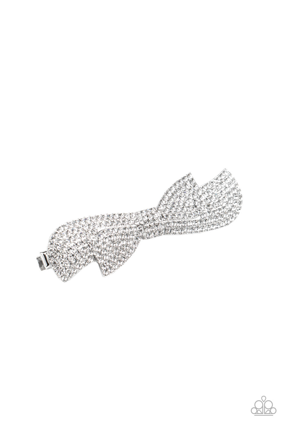 BOW Your Top Twinkle - White Hair Clip - Paparazzi Accessories - Paparazzi Accessories 