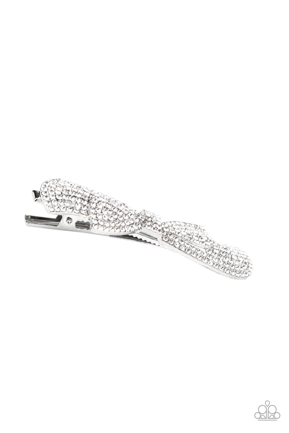 BOW Your Top Twinkle - White Hair Clip - Paparazzi Accessories - Paparazzi Accessories 