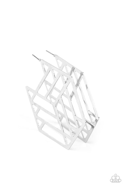 Gotta Get GEO-ing - Silver Hoop Earrings - Paparazzi Accessories - Paparazzi Accessories 