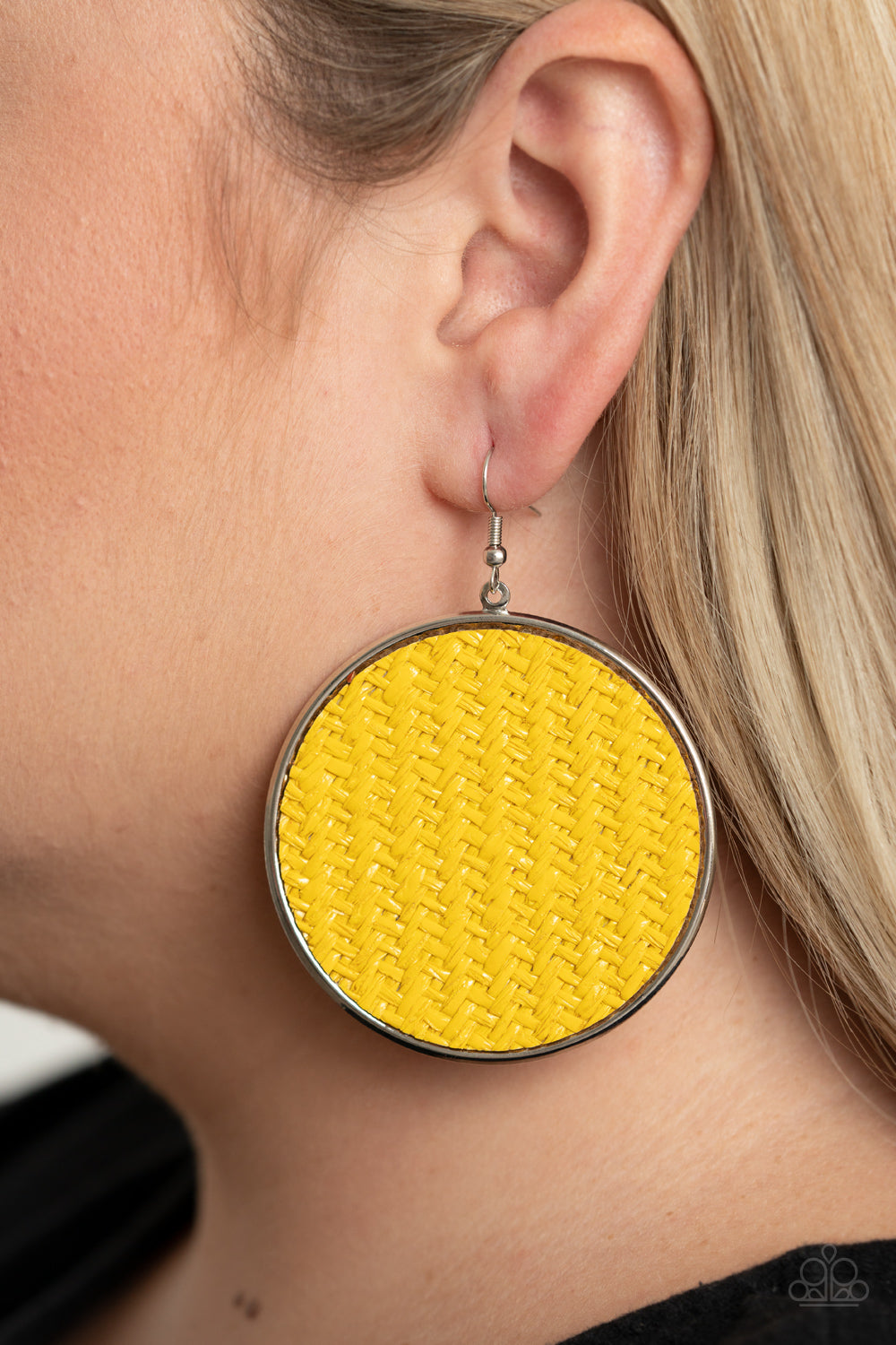 Wonderfully Woven - Yellow Earrings - Paparazzi Accessories - Paparazzi Accessories 