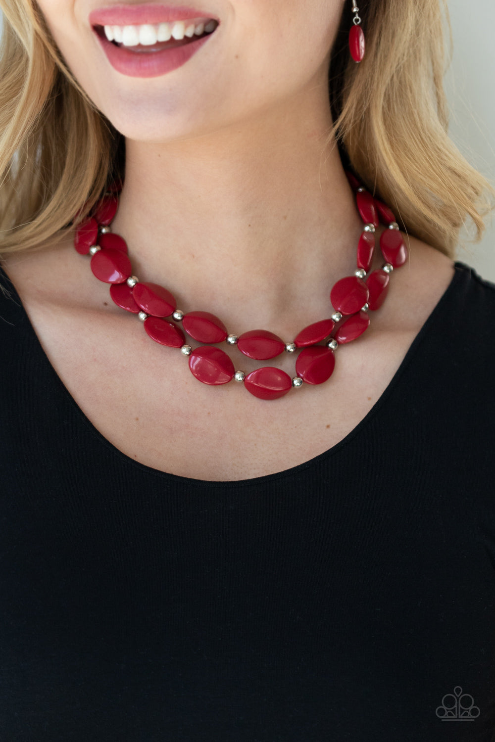Two-Story Stunner - Red Necklace - Paparazzi Accessories - Paparazzi Accessories 
