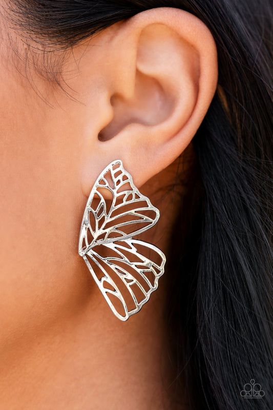 Butterfly Frills - Silver Earrings - Paparazzi Accessories - Paparazzi Accessories 