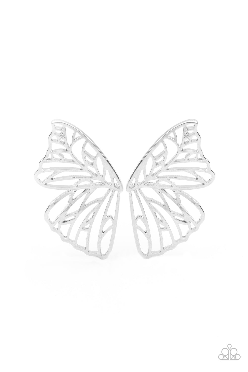 Butterfly Frills - Silver Earrings - Paparazzi Accessories - Paparazzi Accessories 